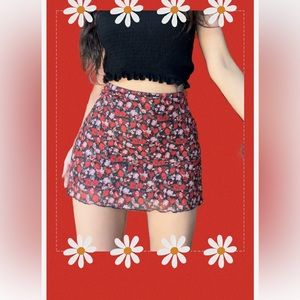 Elastic waist - boho mini skirt - lettuce trim - A line mesh mini skirt